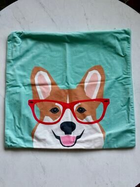 Corgi Dog Decorative Throw Pillow Cover Red Glasses 18x18 Zipper Cushion Cover